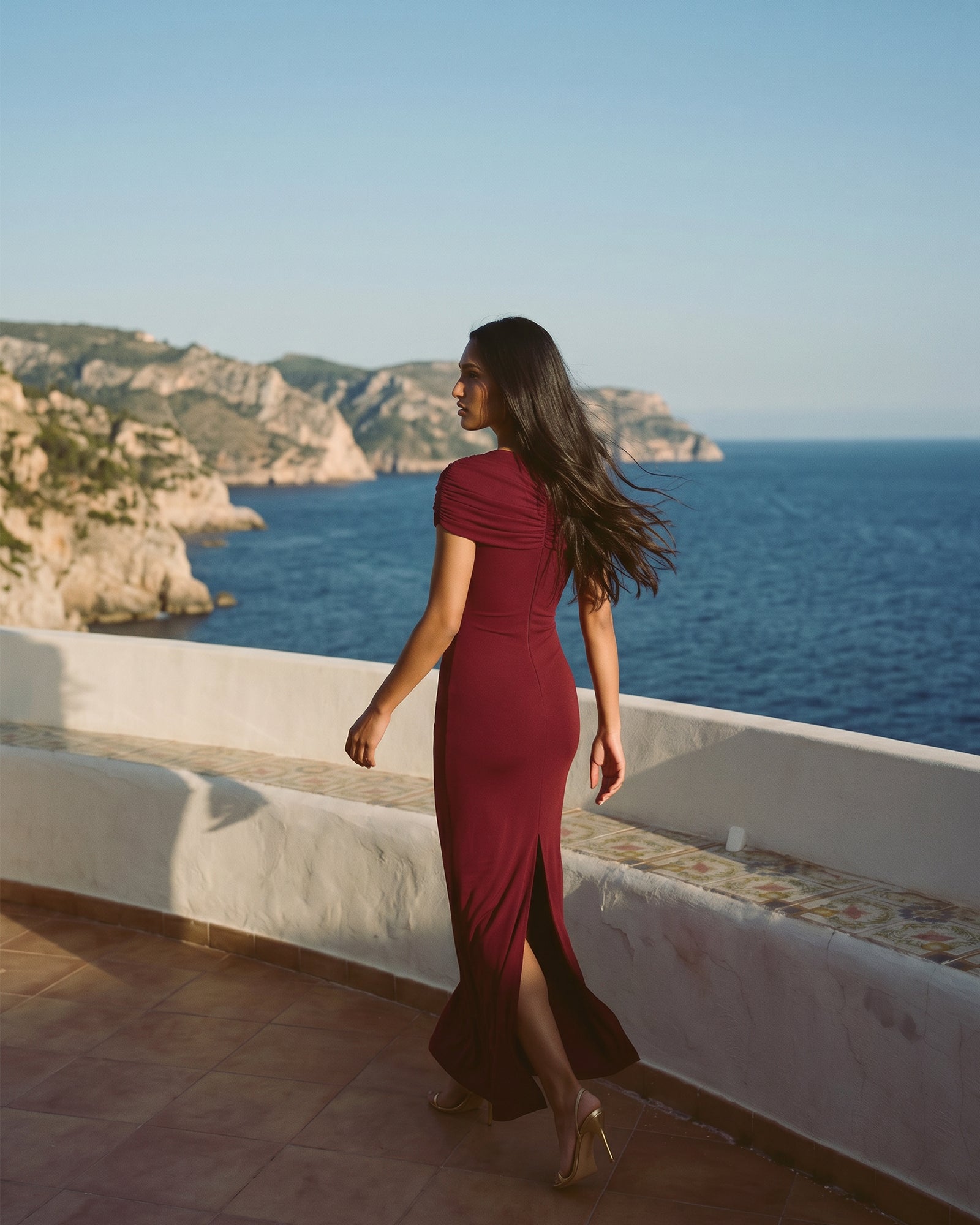 Bordeaux Muse Ruched Maxi Dress