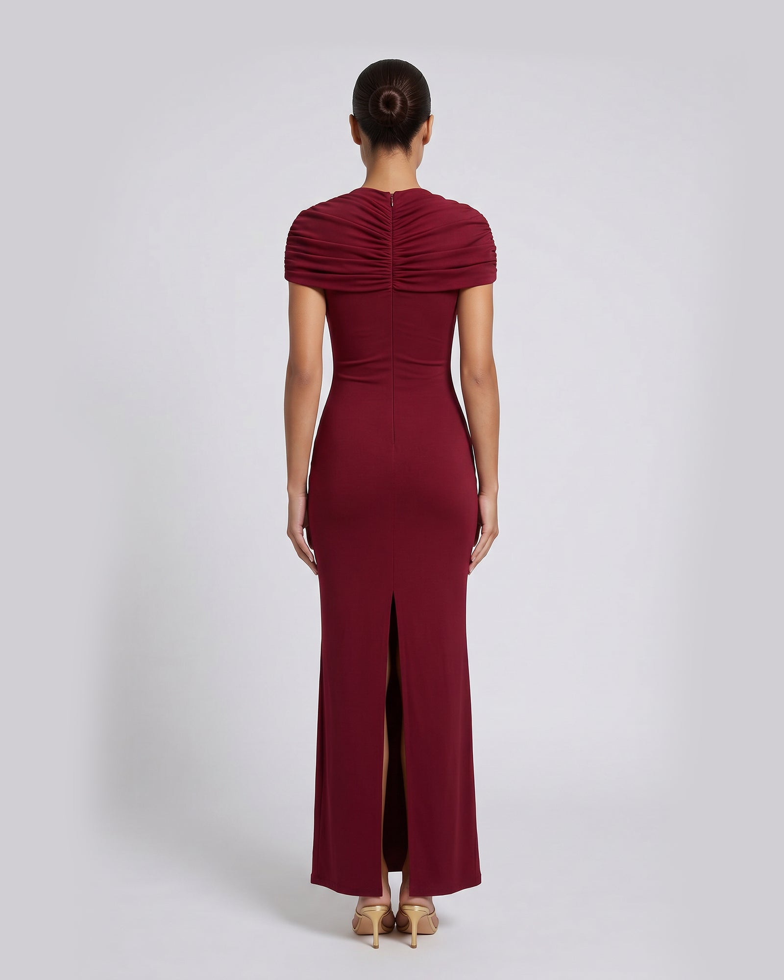 Bordeaux Muse Ruched Maxi Dress