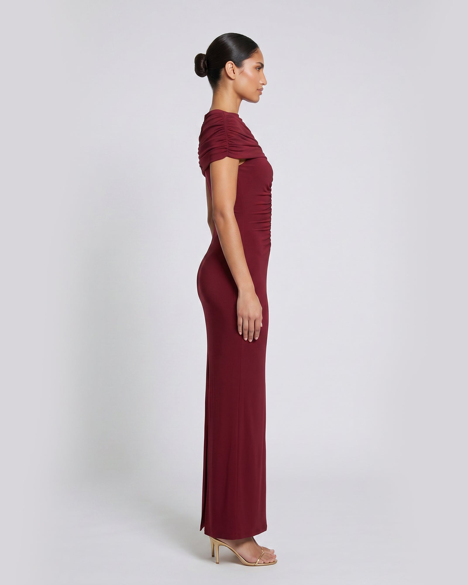Bordeaux Muse Ruched Maxi Dress