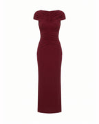 Bordeaux Muse Ruched Maxi Dress