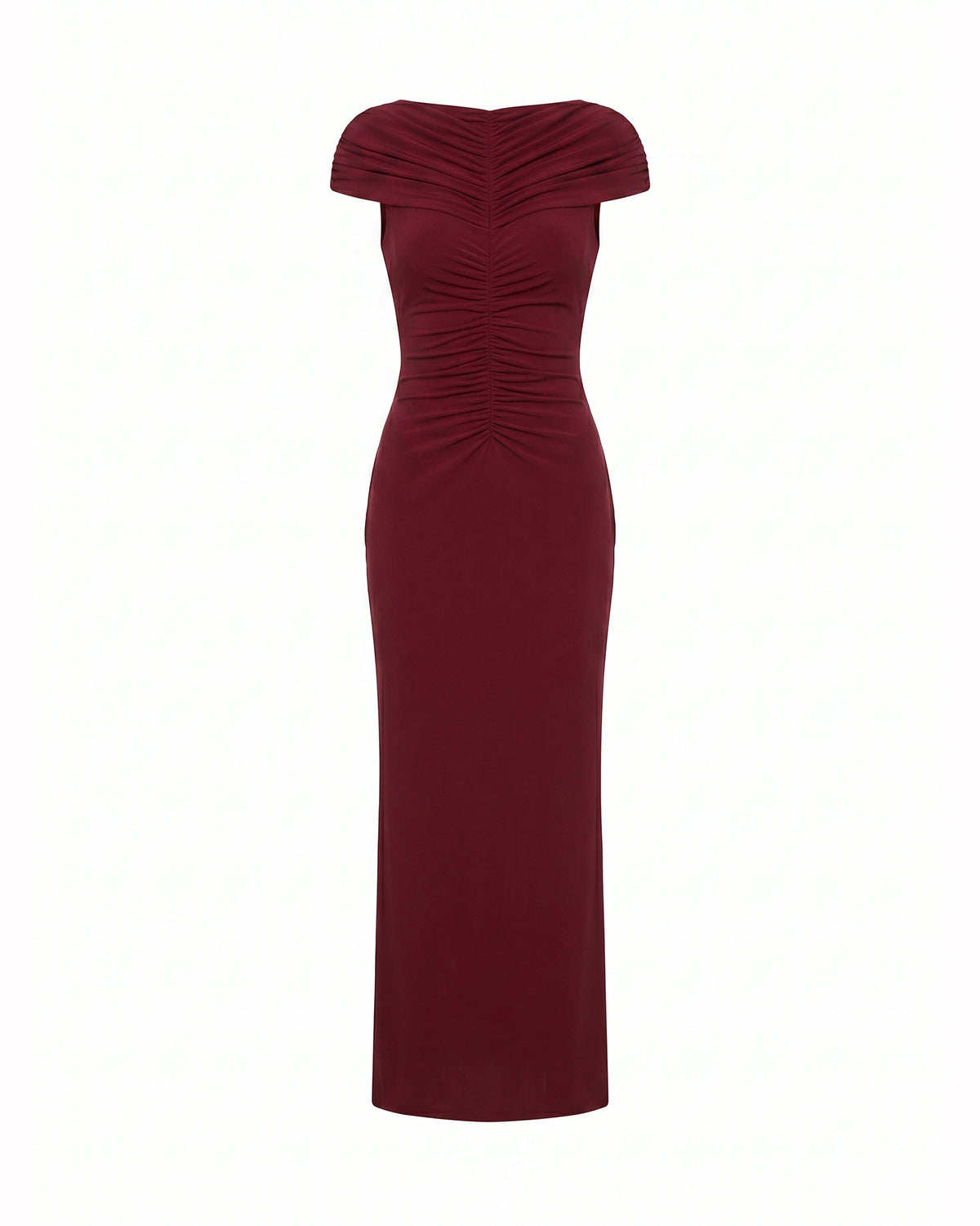shanghai ruched dress burgundy Maxi – Sculpted Evening Elegance – Highkey Era dark burgundy dress