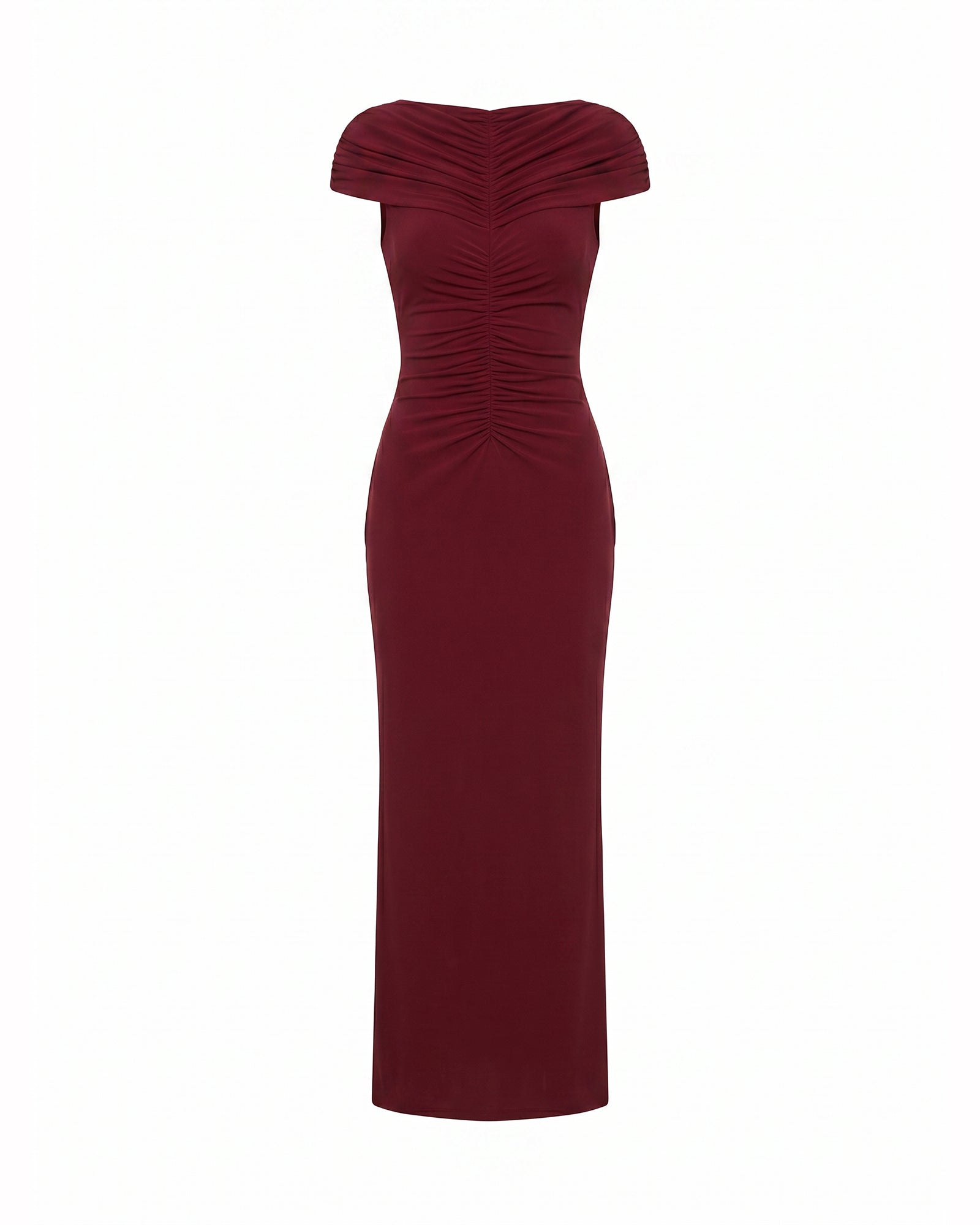 Bordeaux Muse Ruched Maxi Dress