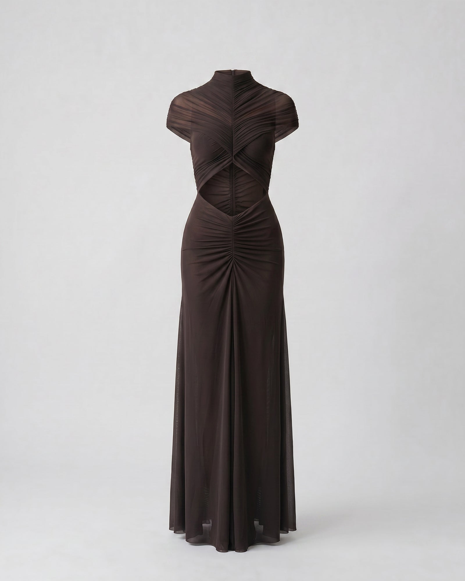 Chocolate Brown Cutout Maxi Dress – Elegant Resort Evening Dress L